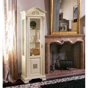 Витрина левая c зеркальной стенкой и подсветкой мебель для гостиной Пуччини (Puccini bianco oro PL70)